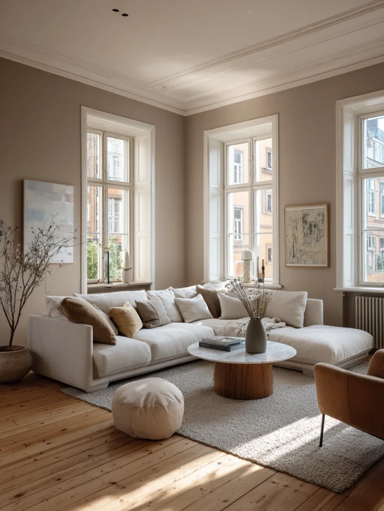Stunning Swedish Living Room Ideas: Paint Walls in Soft Neutrals