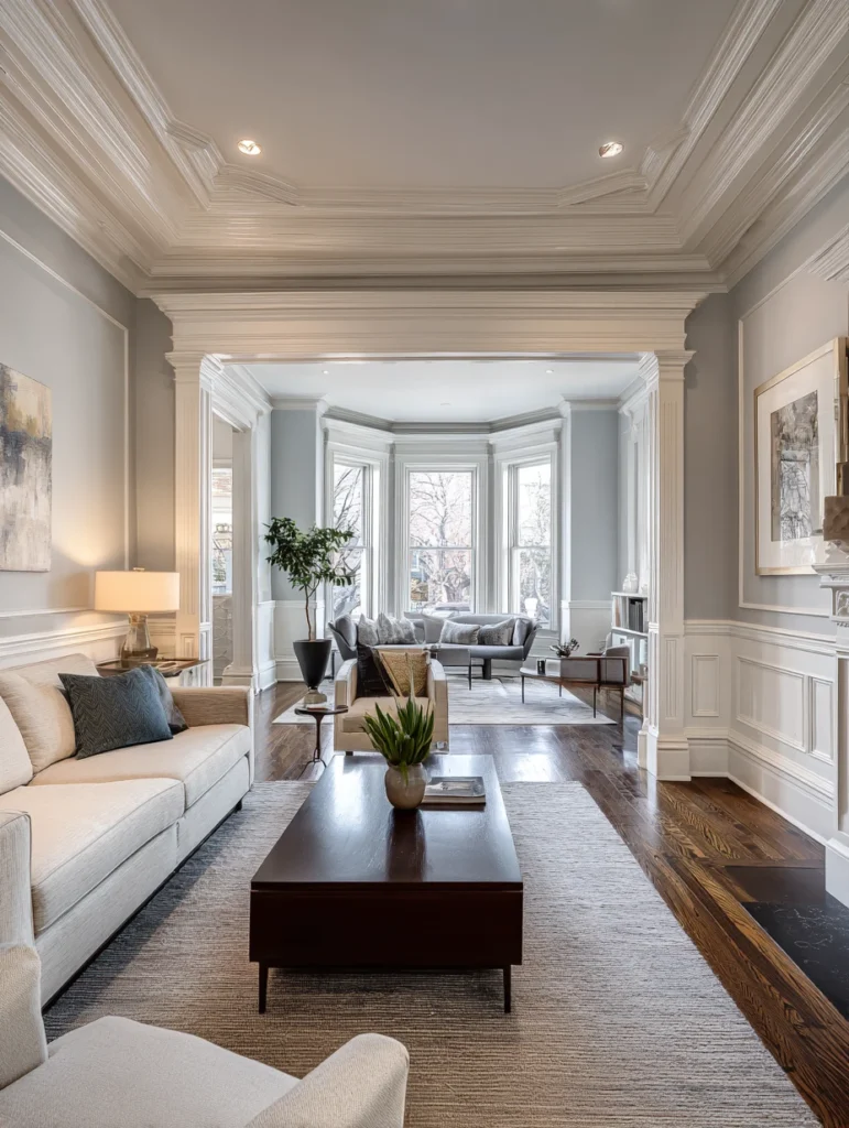 Modern Victorian Living Room Design Ideas: Install Crown Molding and Wainscoting