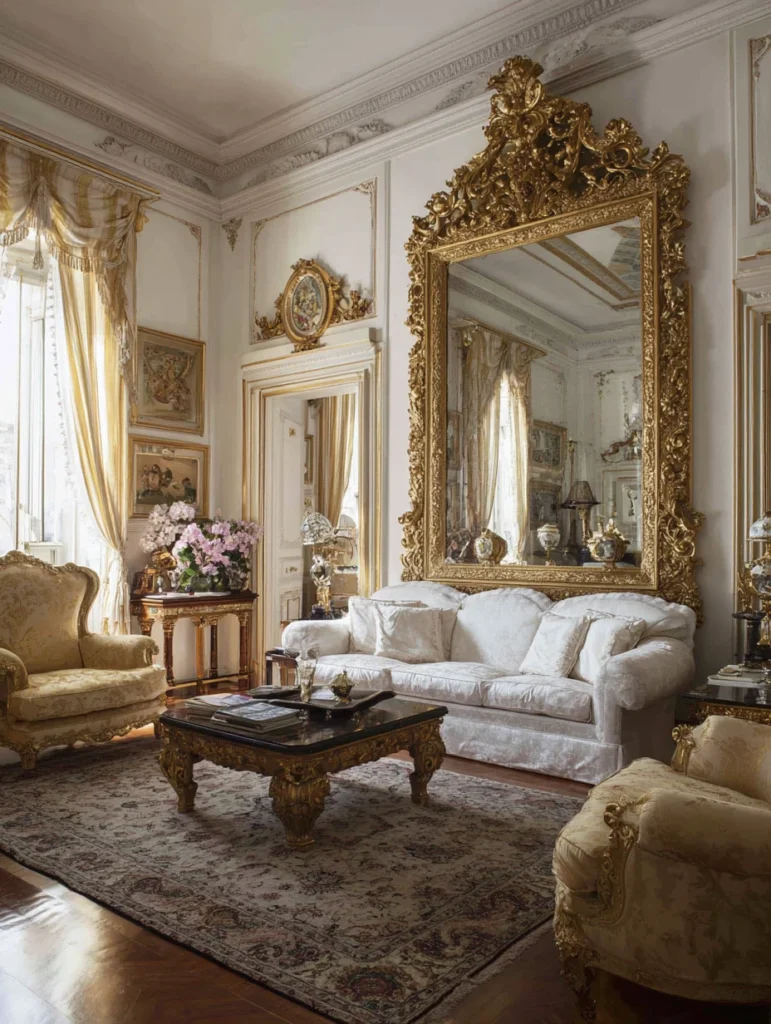 Aesthetic Italian Living Room Ideas: Display Venetian or Ornate Gold Mirrors as Statement Pieces