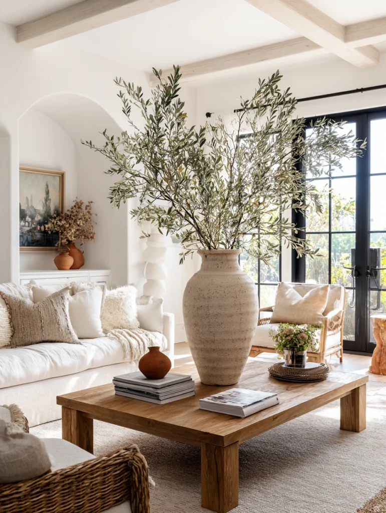 Mediterranean Coffee Table Styling Ideas: Add Fresh Olive Branches