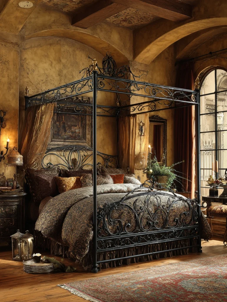 Aesthetic Italian Bedroom Ideas: Wrought Iron Accents for Old-World Charm