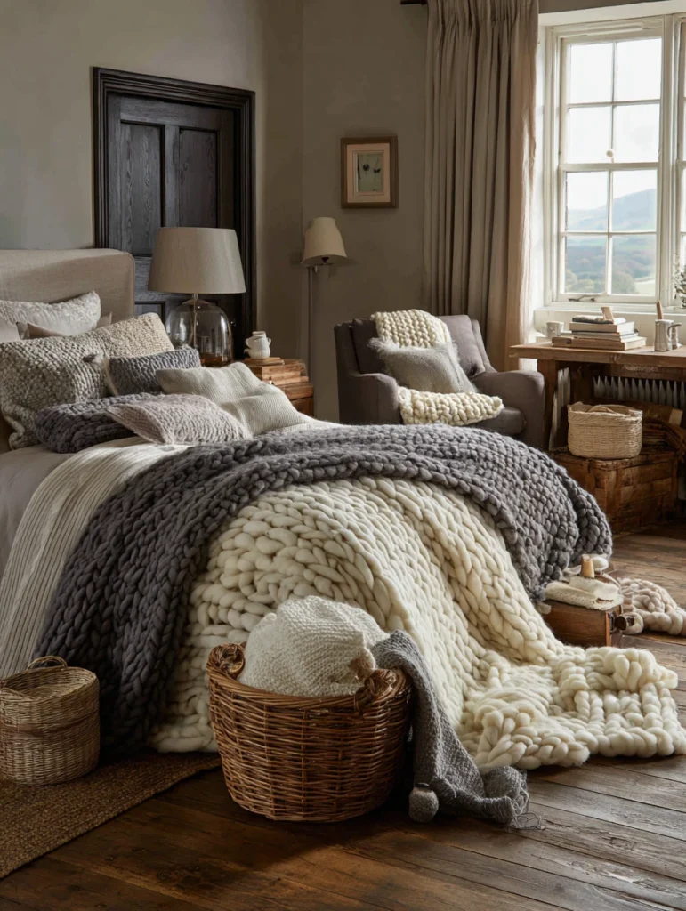 Aesthetic Scottish Bedroom Ideas: Chunky Knit Wool Throws