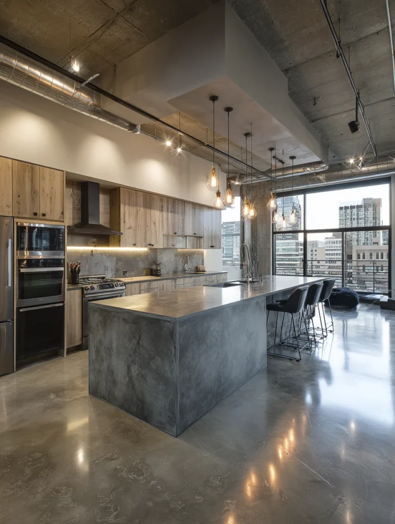 Stylish Kitchen Flooring Ideas: Concrete for Industrial Modern Vibes