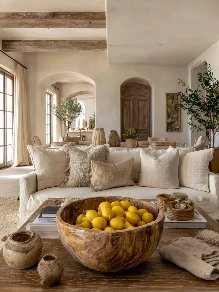 Mediterranean Coffee Table Styling Ideas: Style with Rustic Wooden Bowls