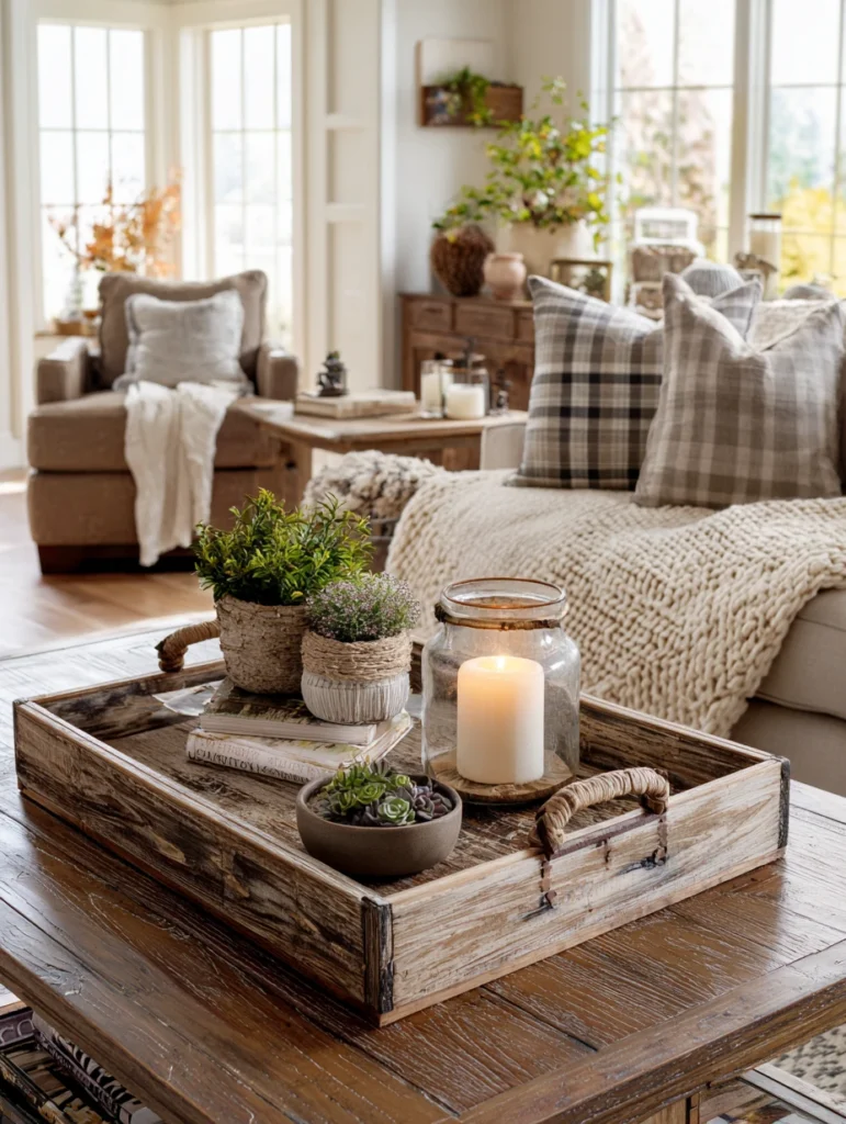 Scottish Coffee Table Styling Ideas: Use Wooden Serving Trays to Corral Smaller Items