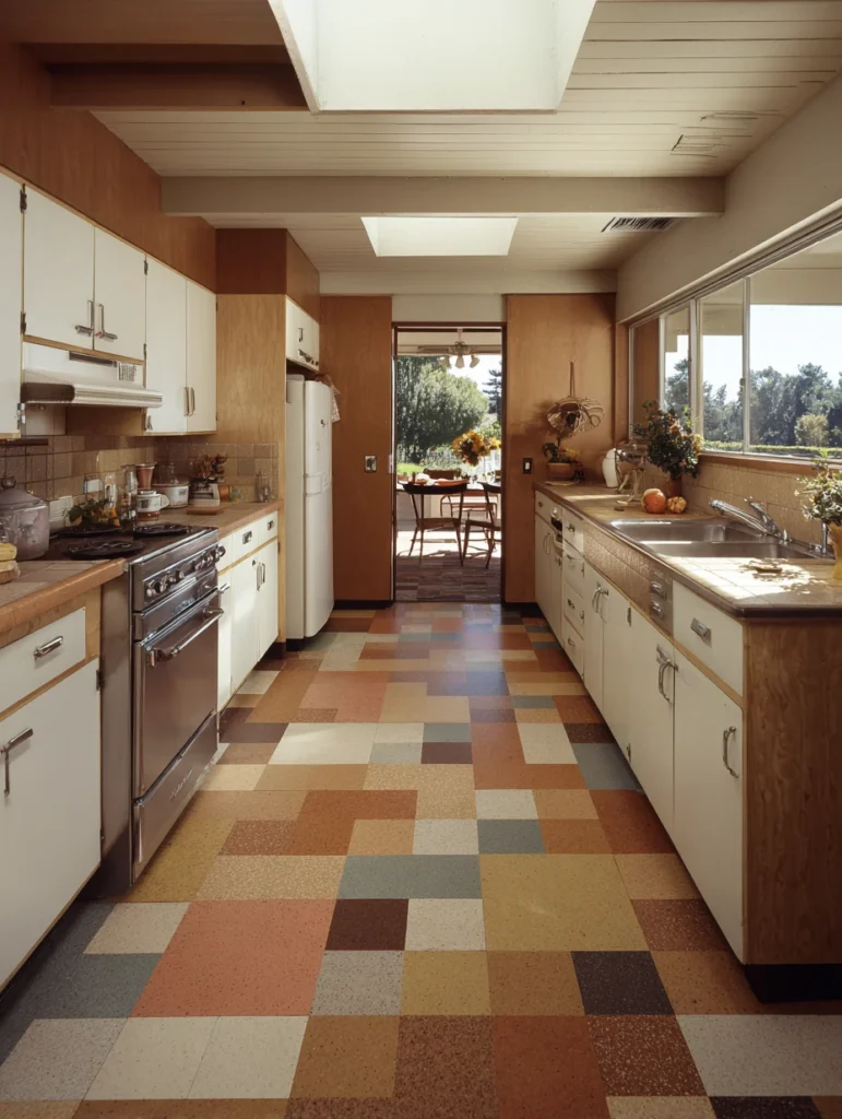 Mid-Century Modern Kitchen Ideas: Install Cork or Linoleum Flooring