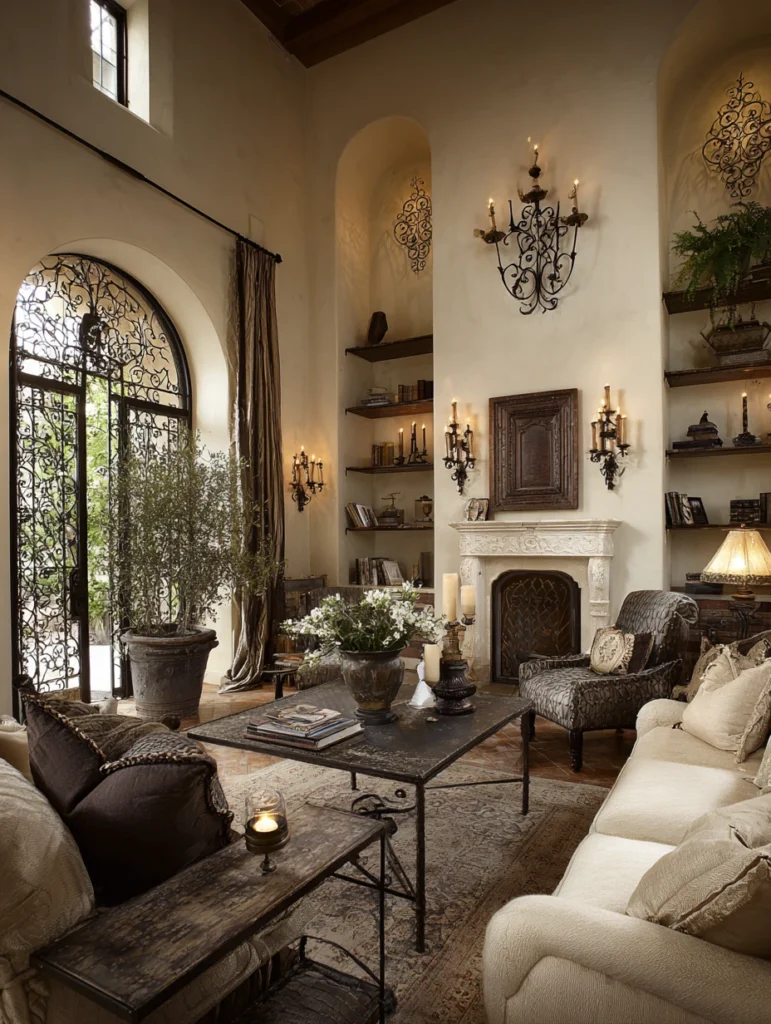 Aesthetic Italian Living Room Ideas: Introduce Wrought Iron Accents and Decorative Elements