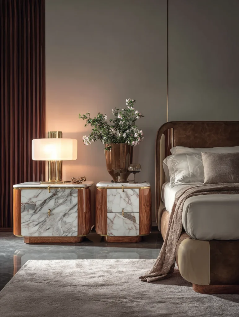Aesthetic Italian Bedroom Ideas: Marble-Top Nightstands