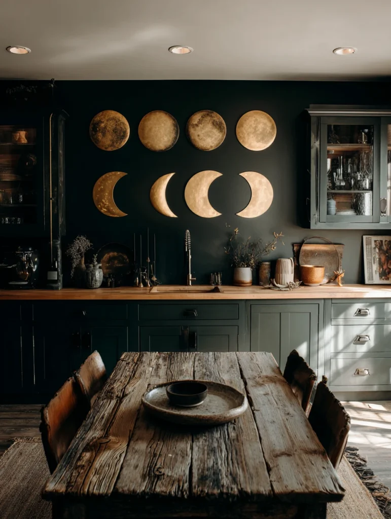 Witchy Kitchen Aesthetic Ideas: Moon Phase Wall Hanging or Artwork