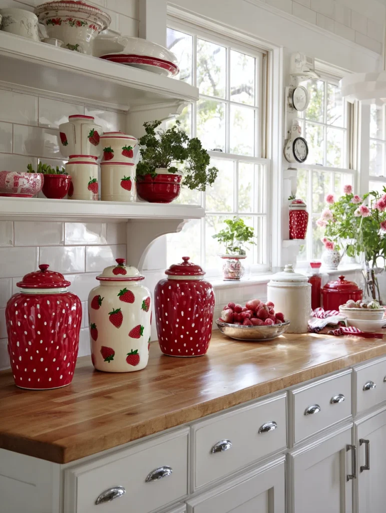 Strawberry Kitchen Decor Ideas: Strawberry Canisters Set
