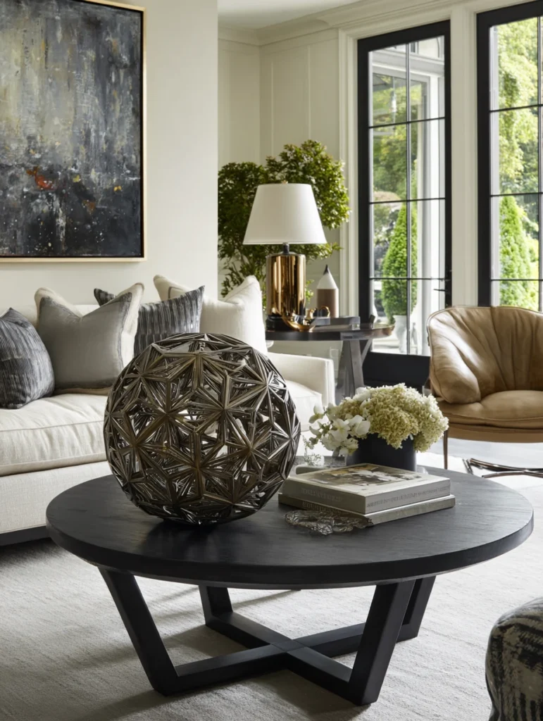 Elegant Round Coffee Table Styling Ideas: Incorporate Sculptural Objects for Personality