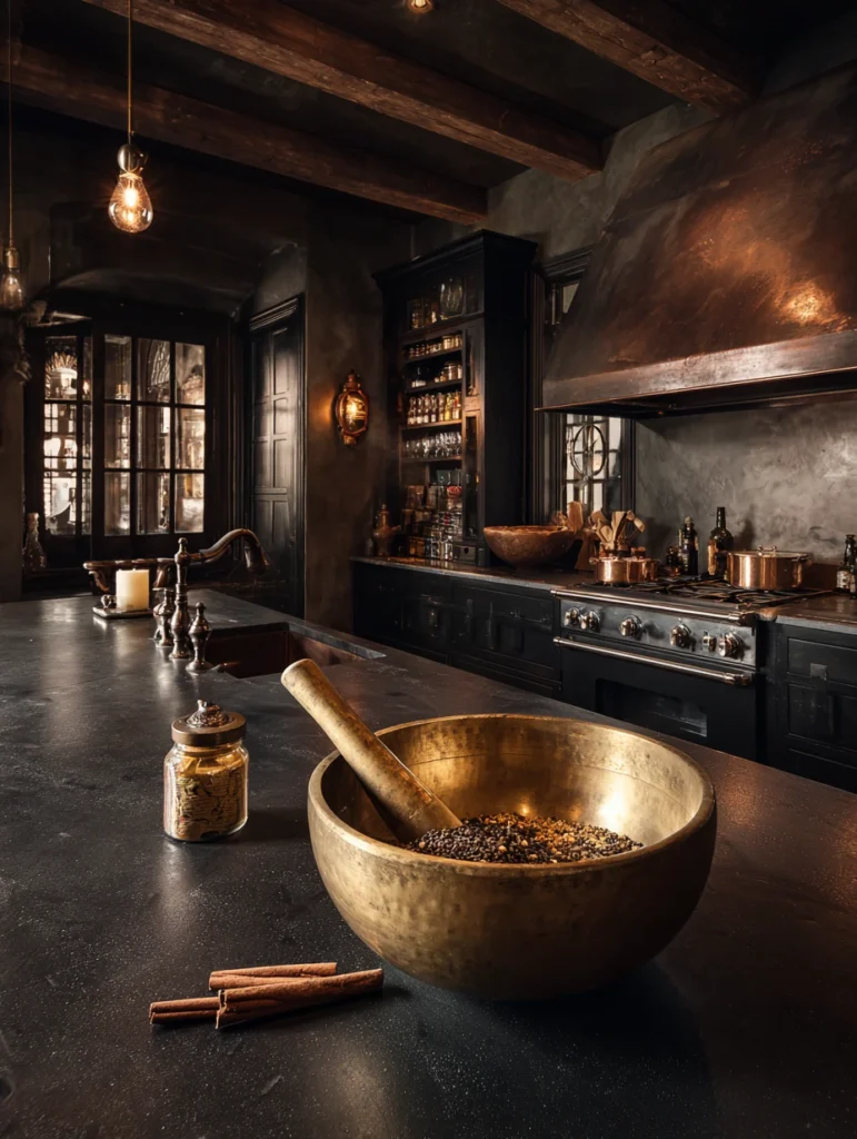 Witchy Kitchen Aesthetic Ideas: Vintage Brass Mortar and Pestle