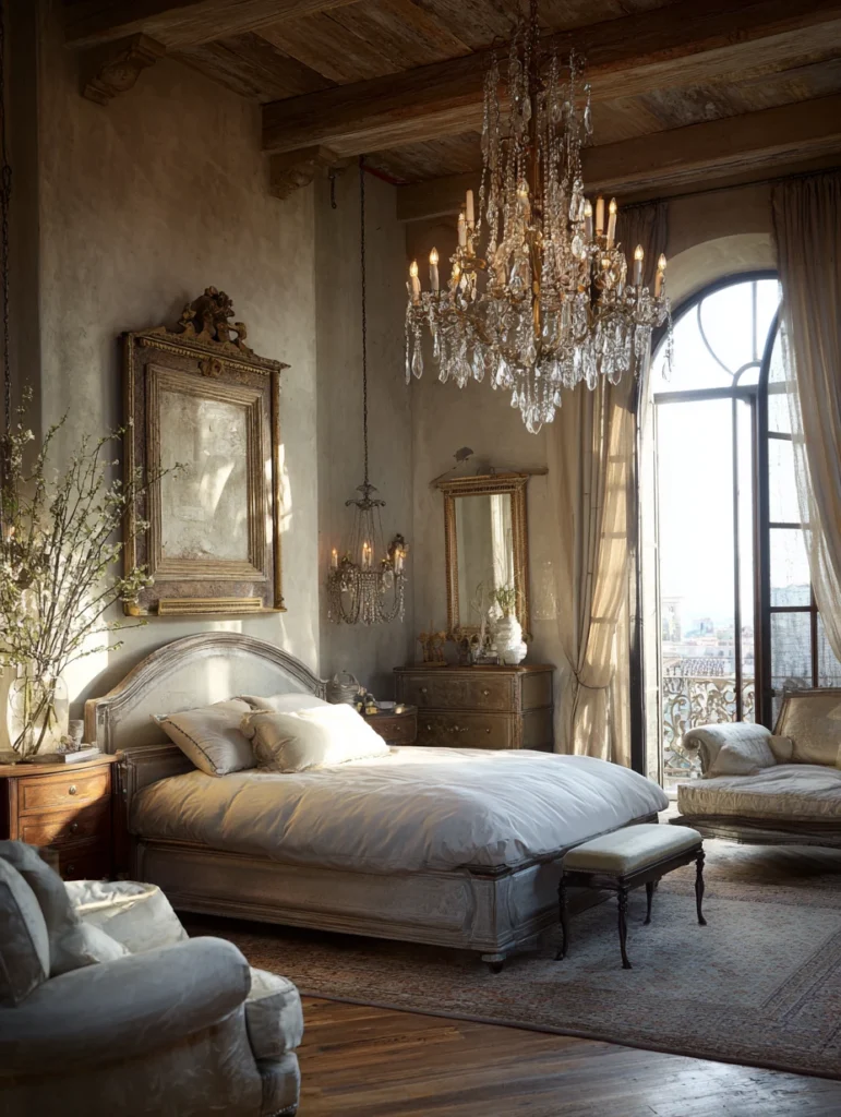 Aesthetic Italian Bedroom Ideas: Antique-Inspired Chandeliers