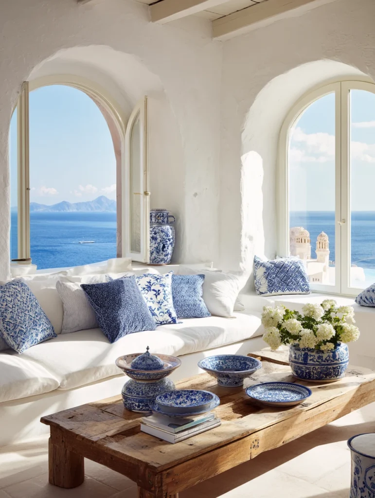 Mediterranean Coffee Table Styling Ideas: Incorporate Blue and White Patterns