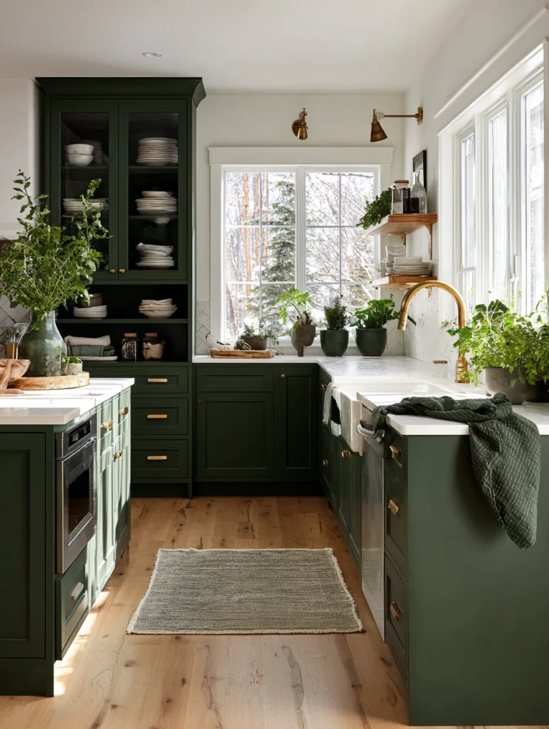 Witchy Kitchen Aesthetic Ideas: Dark Green Sage or Emerald Accents