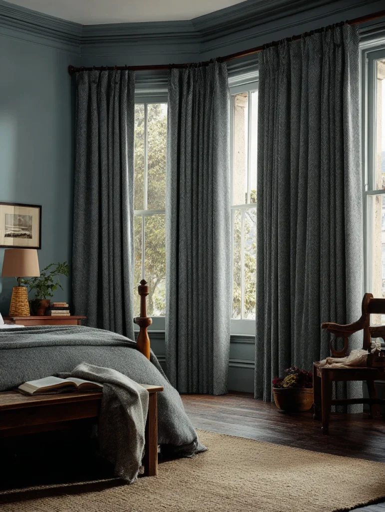 Aesthetic Irish Bedroom Ideas: Hang Heavy Wool or Tweed Curtains for Warmth