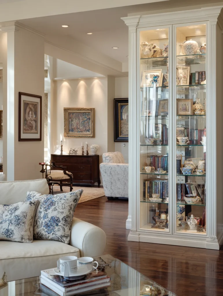 Modern Victorian Living Room Design Ideas: Display Collections in Glass-Front Cabinets
