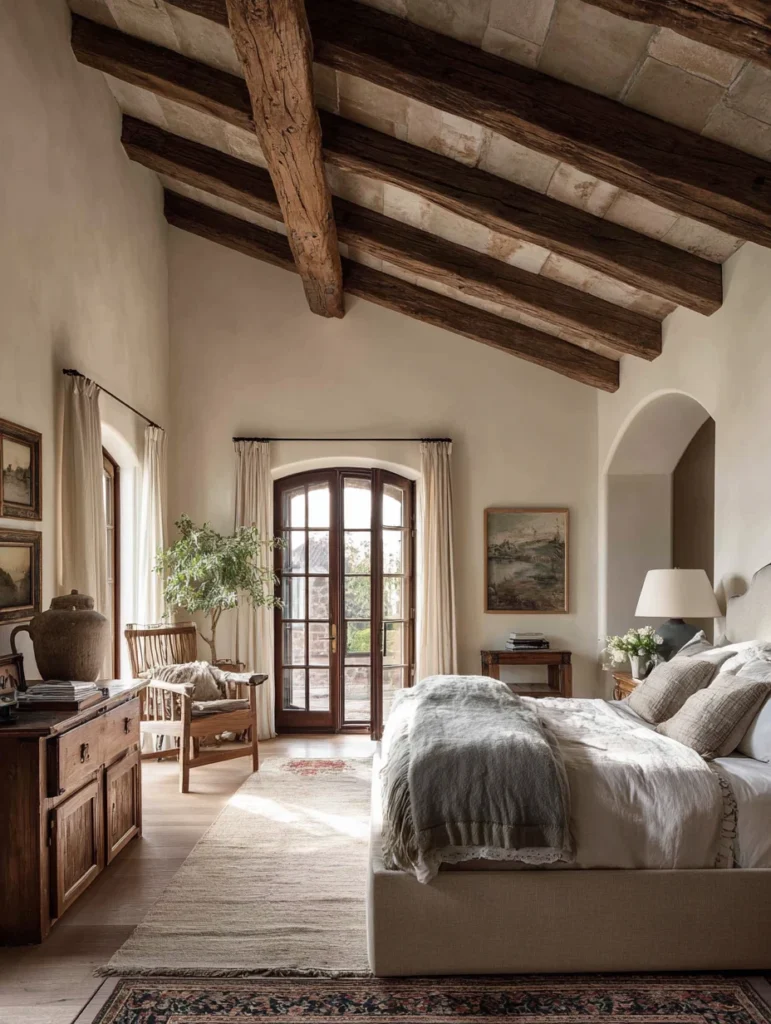 Aesthetic Italian Bedroom Ideas: Exposed Wooden Beams