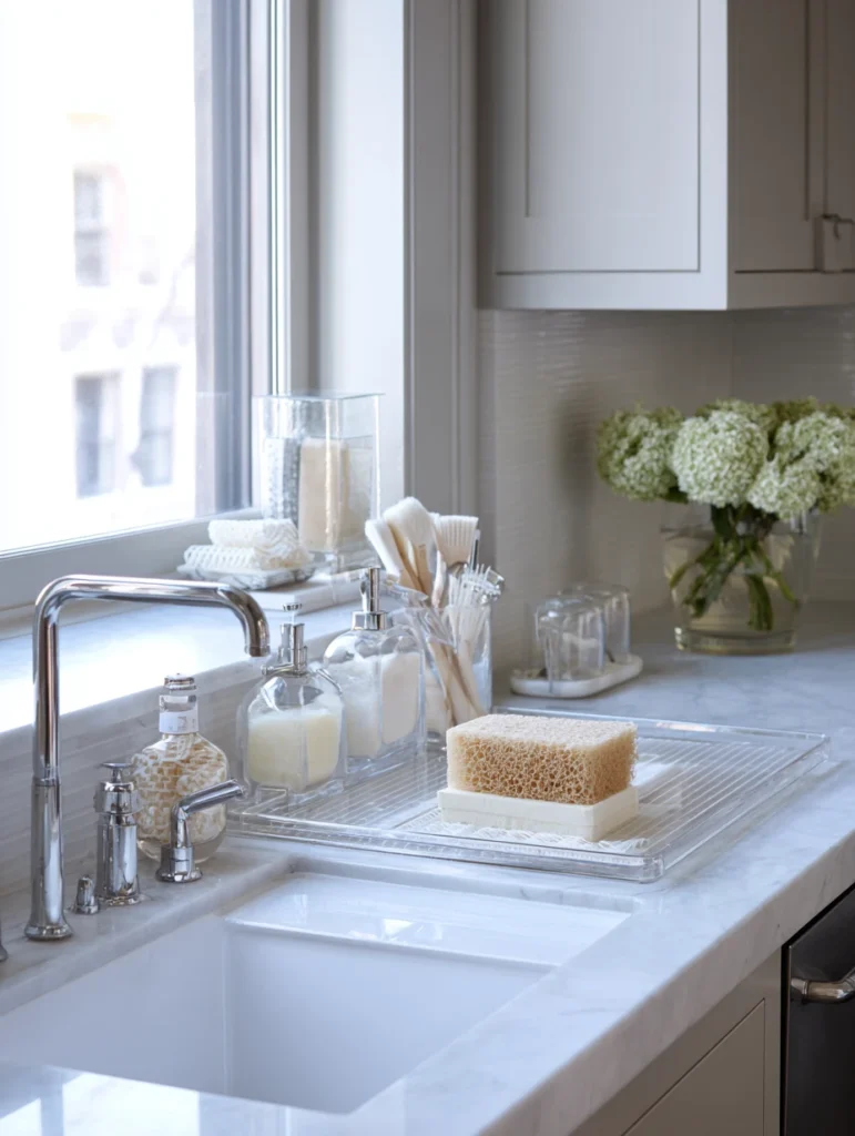 Kitchen Wash Basin Ideas: Add a Countertop Sponge and Brush Holder