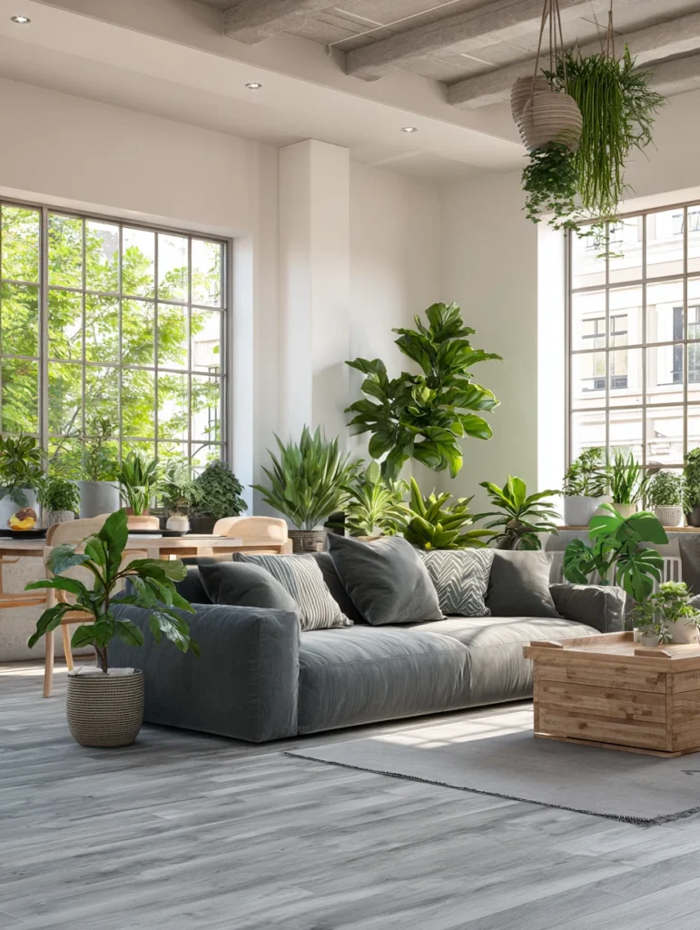 Grey Flooring Living Room Ideas: Bring Nature Indoors With Plants