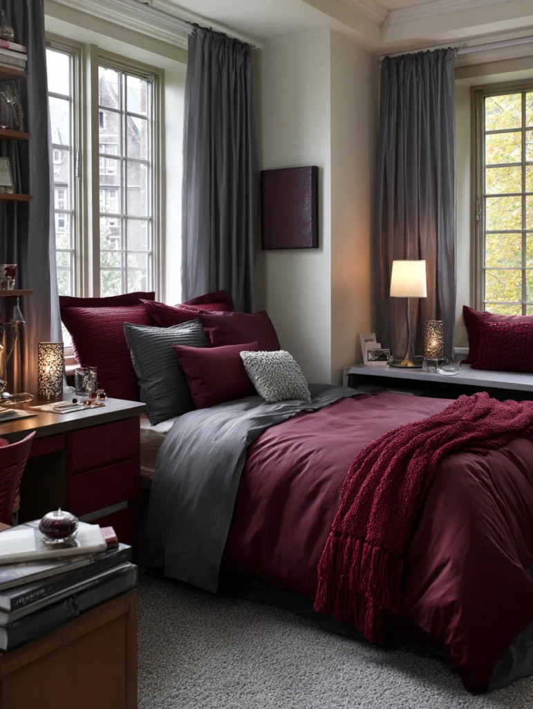 Dorm Room Color Ideas: Burgundy and Gray
