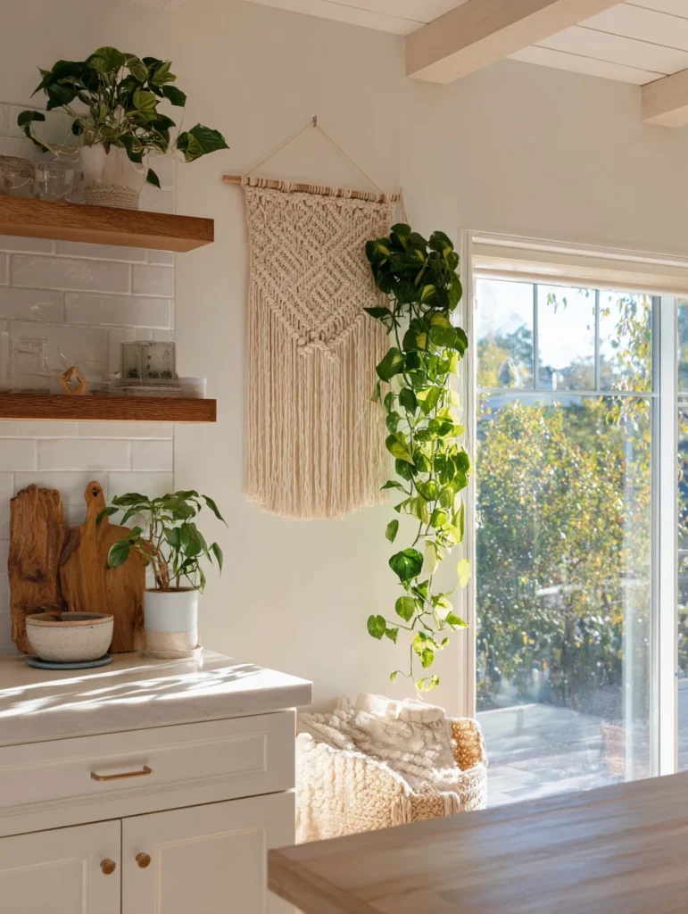 Aesthetic Kitchen Wall Decor Ideas: Macrame Wall Hanging with Plant