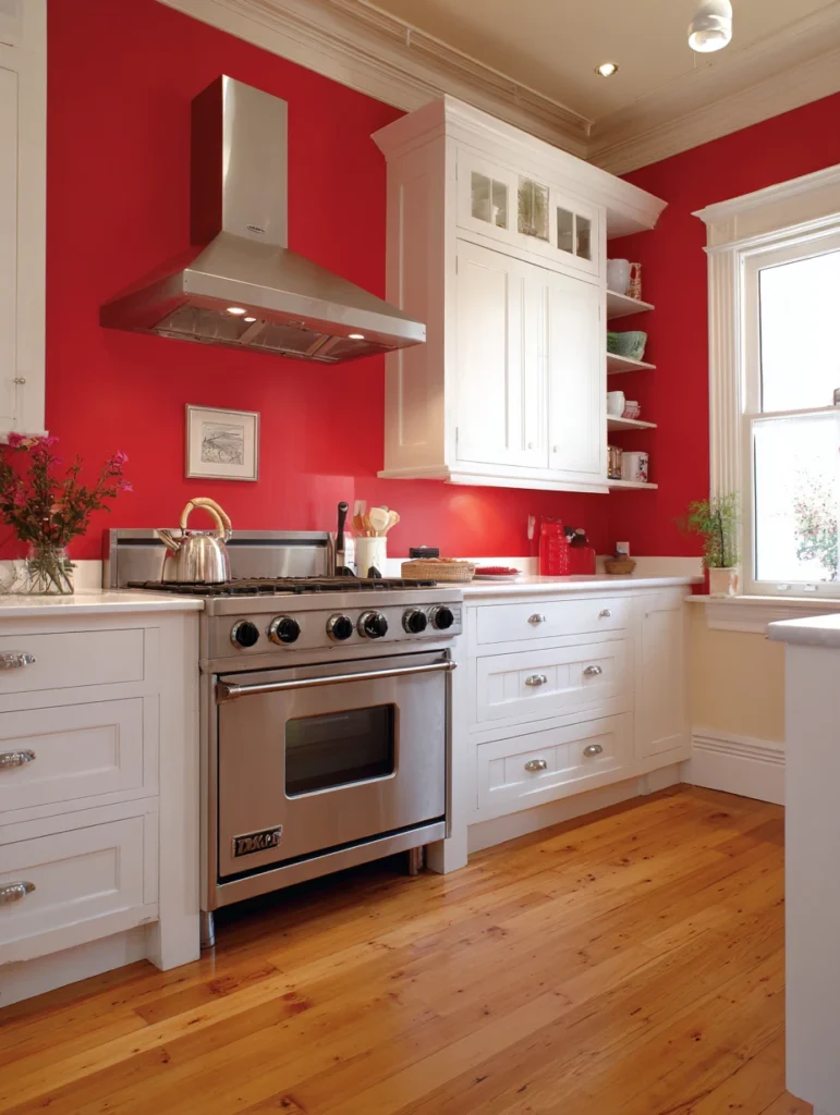 Red Kitchen Decor Ideas: Red Accent Wall Behind Stove