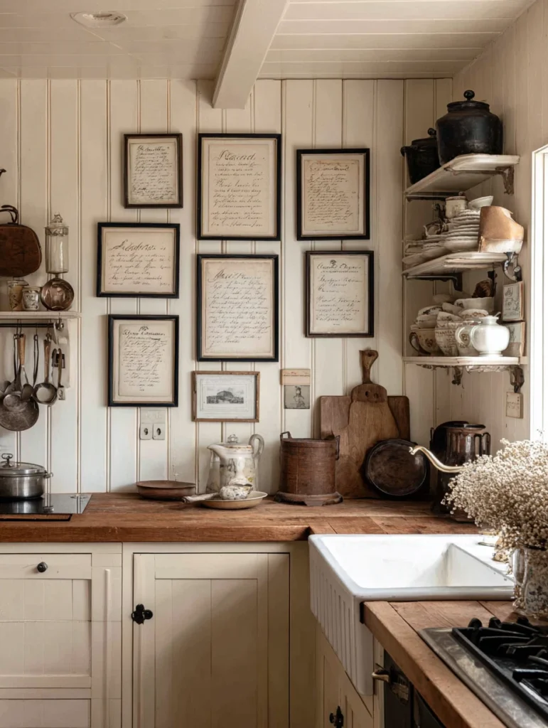 Aesthetic Kitchen Wall Decor Ideas: Framed Recipe Cards Display