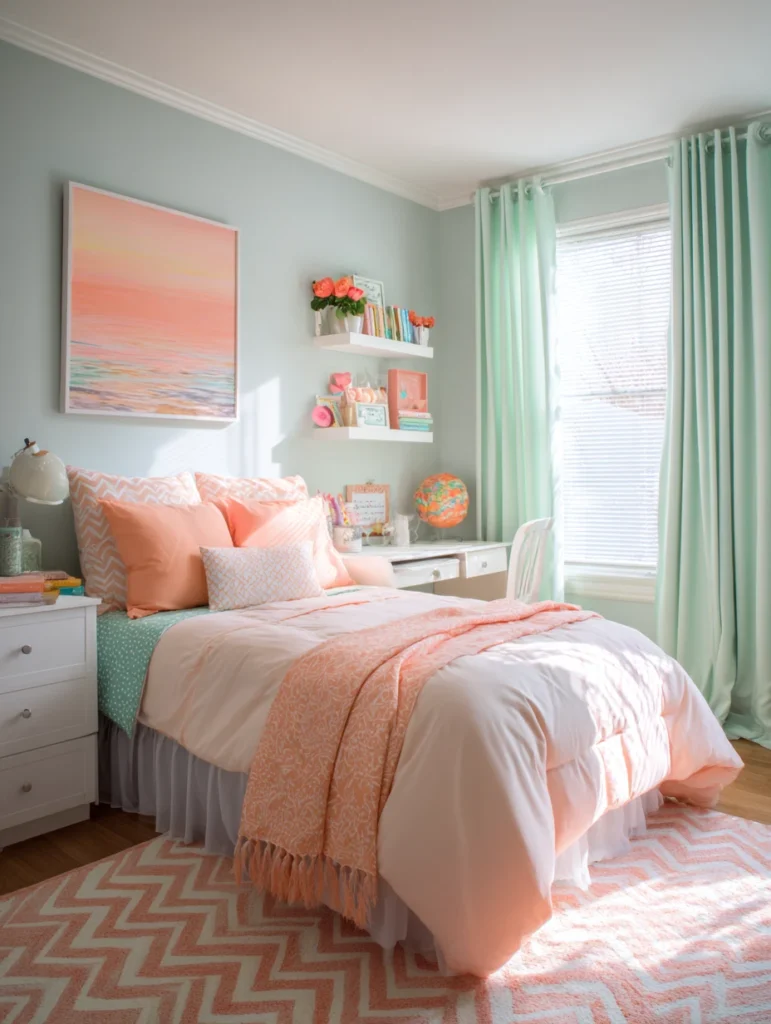Dorm Room Color Ideas: Peach and Mint Green