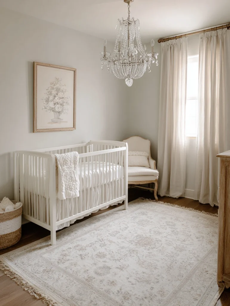 Elegant French Nursery Ideas: Soft Gray Foundation