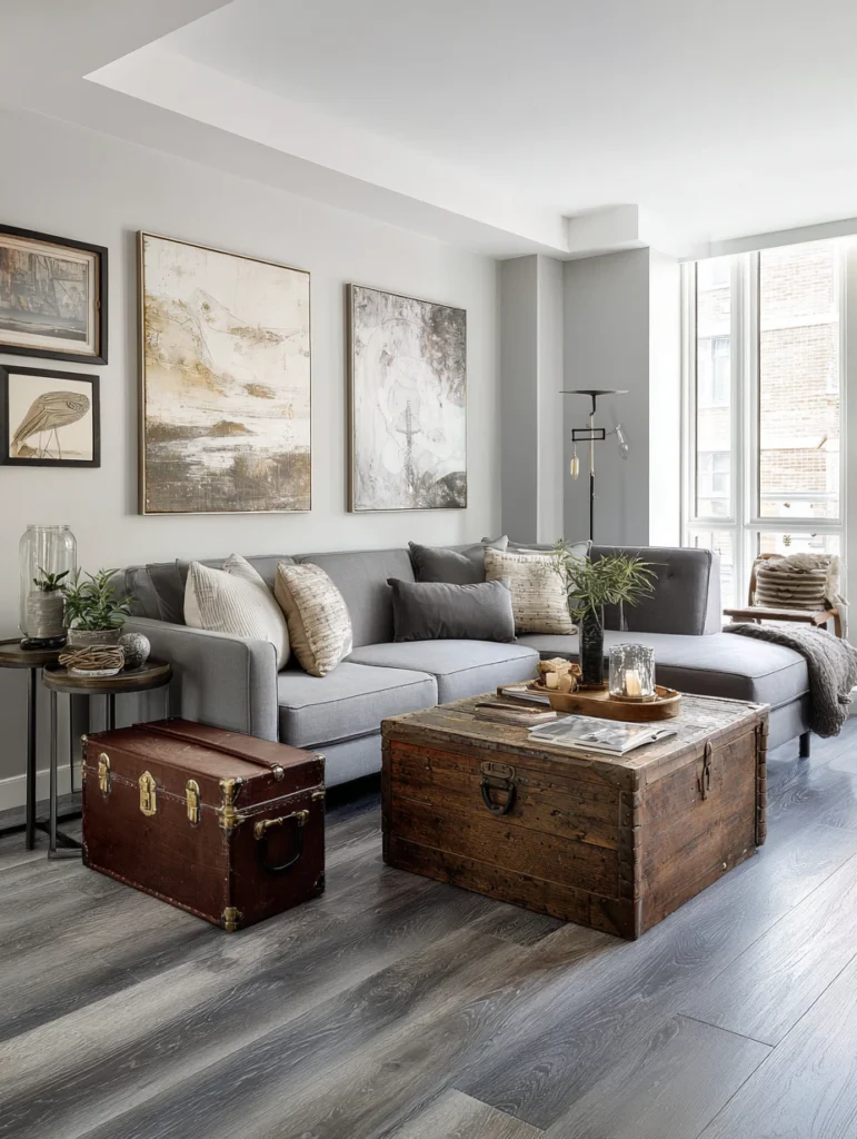 Grey Flooring Living Room Ideas: Mix Modern and Vintage Elements