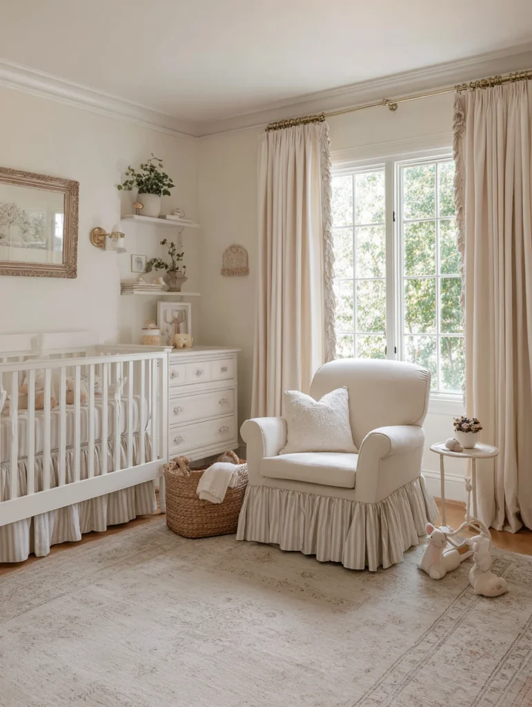 Elegant French Nursery Ideas: Upholstered Rocker with Skirt