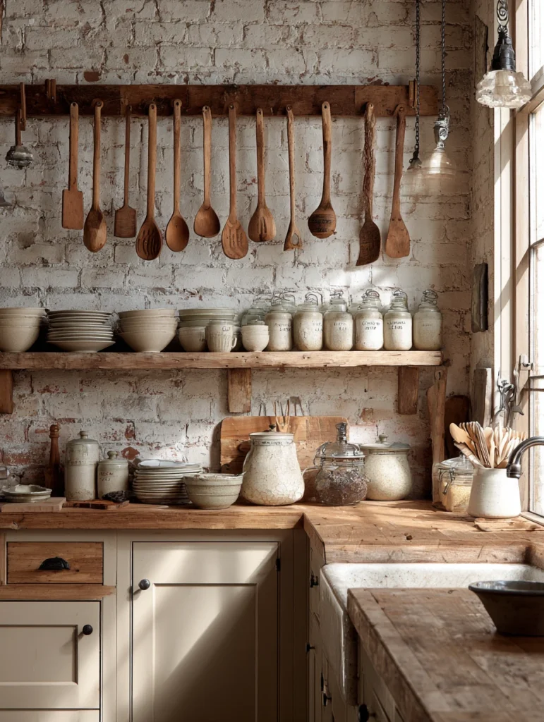 Aesthetic Kitchen Wall Decor Ideas: Wooden Spoon and Utensil Display