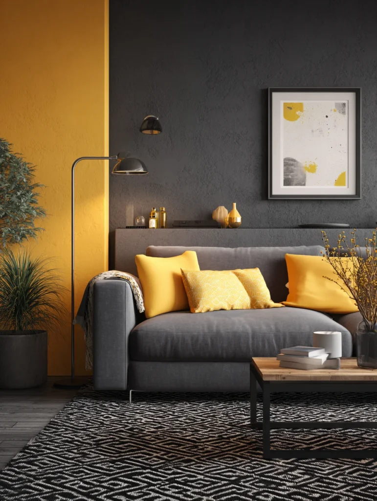 Wall Color Combinations: Mustard Yellow and Charcoal
