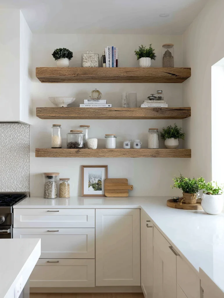 Kitchen Ideas on a Budget: Add Floating Shelves for Cookbooks or Decor
