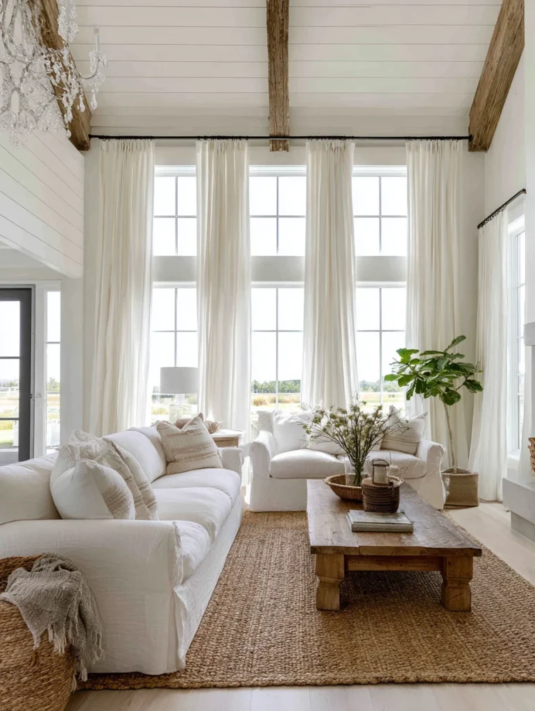 Aesthetic Farmhouse Living Room Ideas: Farmhouse-Style Window Treatments