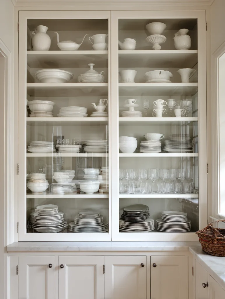 Elegant Kitchen Ideas: Cohesive Dish and Glassware Display
