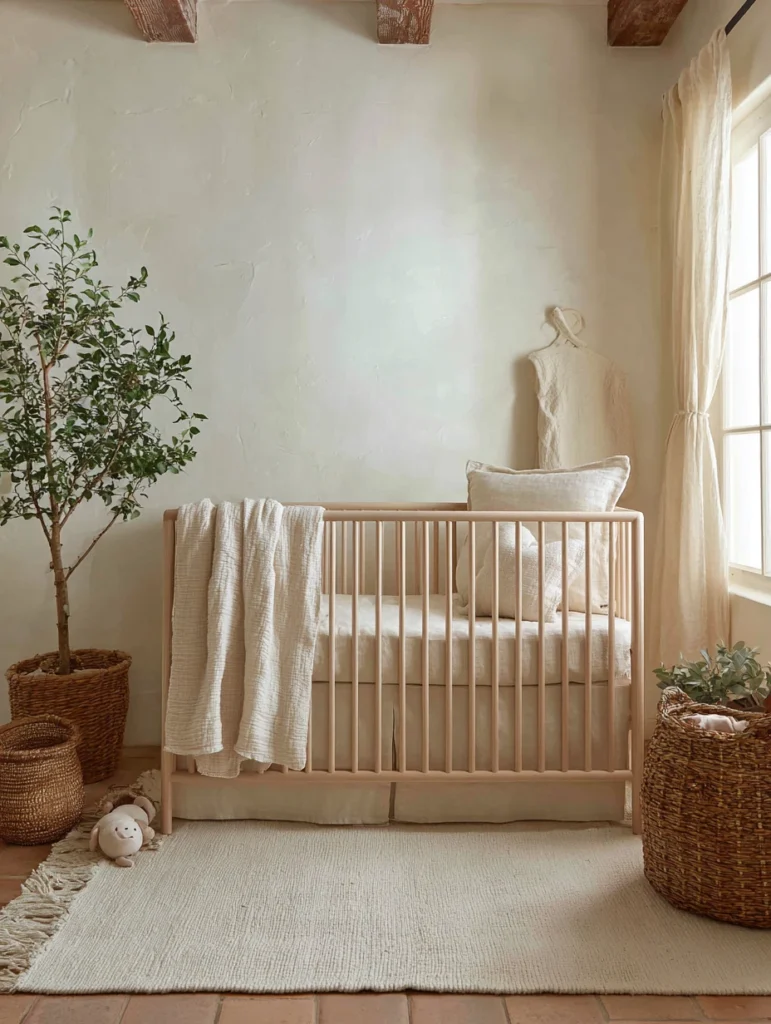 Elegant French Nursery Ideas: Neutral Linen Bedding
