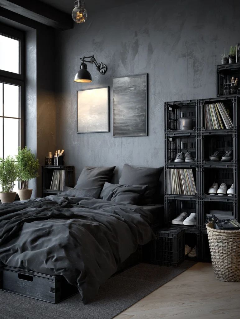 Aesthetic Grunge Room Ideas: Use Milk Crates or Wire Baskets for Storage