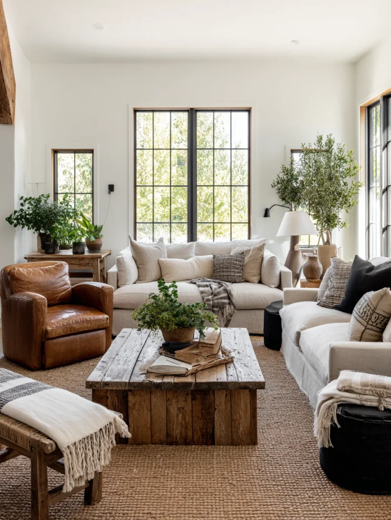 Aesthetic Farmhouse Living Room Ideas: Comfortable Seating Mix