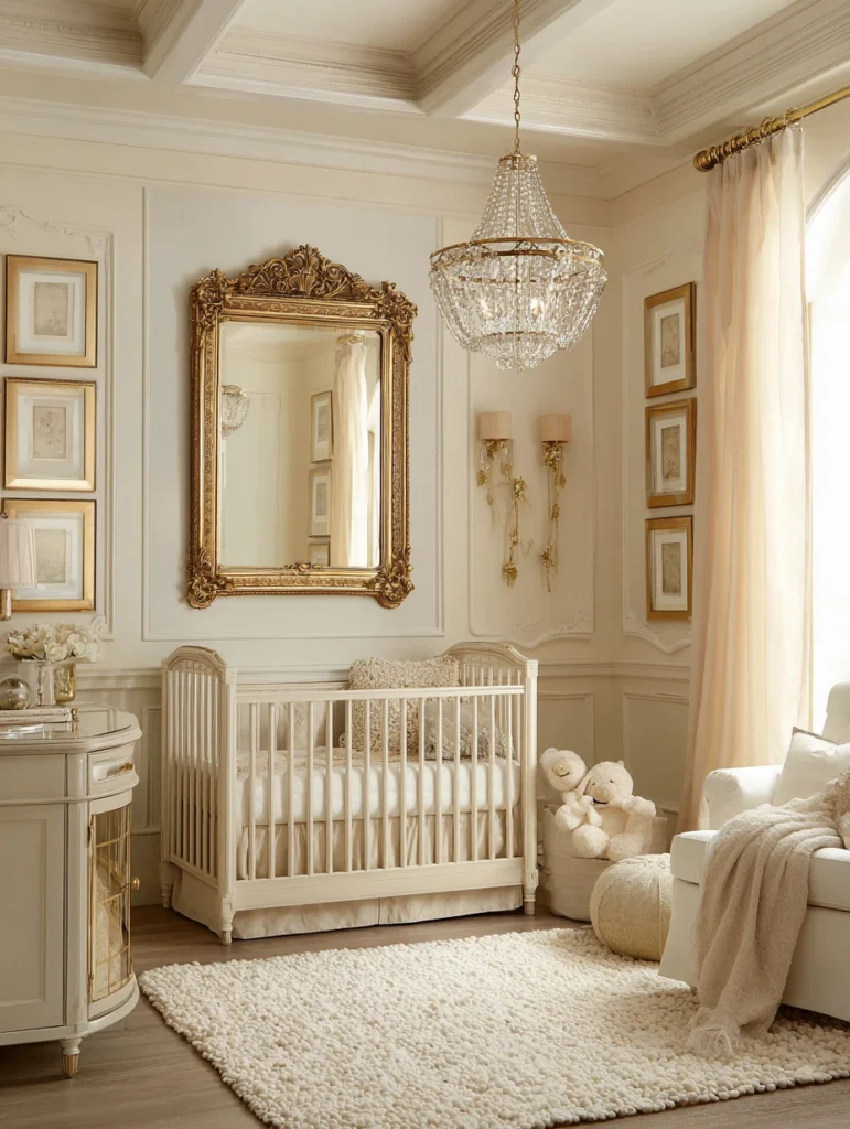 Elegant French Nursery Ideas: Cream and Gold Color Scheme