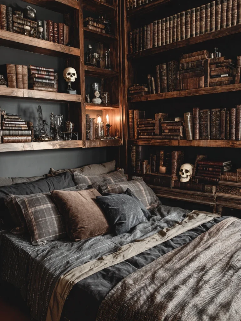 Aesthetic Grunge Room Ideas: Display Dark Academia Books on Open Shelves