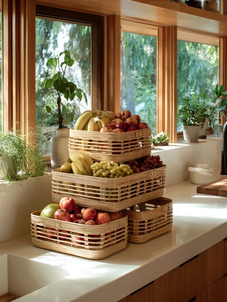 Creative Fruit Basket Ideas for Your Kitchen: Stackable Bamboo Baskets