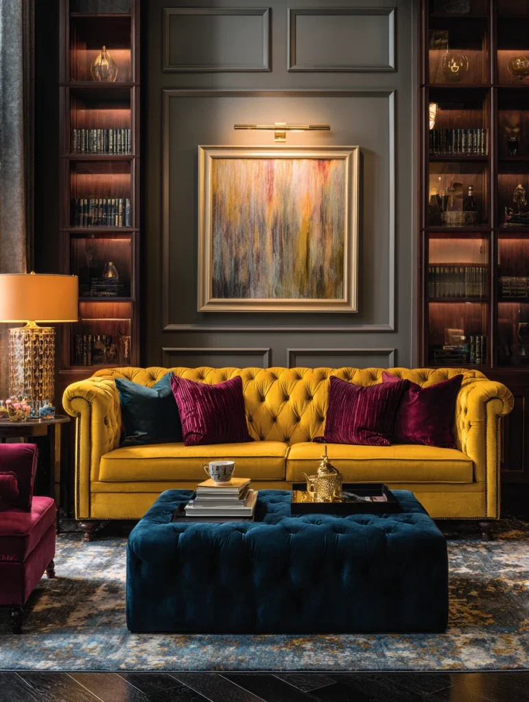 Yellow Couch Living Room Ideas: Add Drama with Velvet Textures