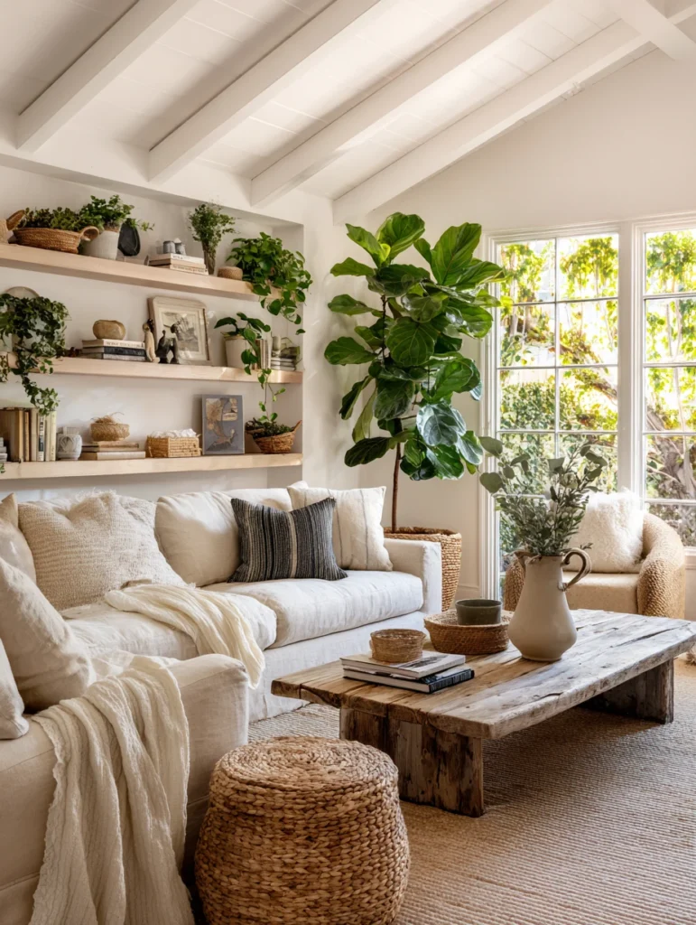 Aesthetic Farmhouse Living Room Ideas: Fresh Greenery and Botanicals