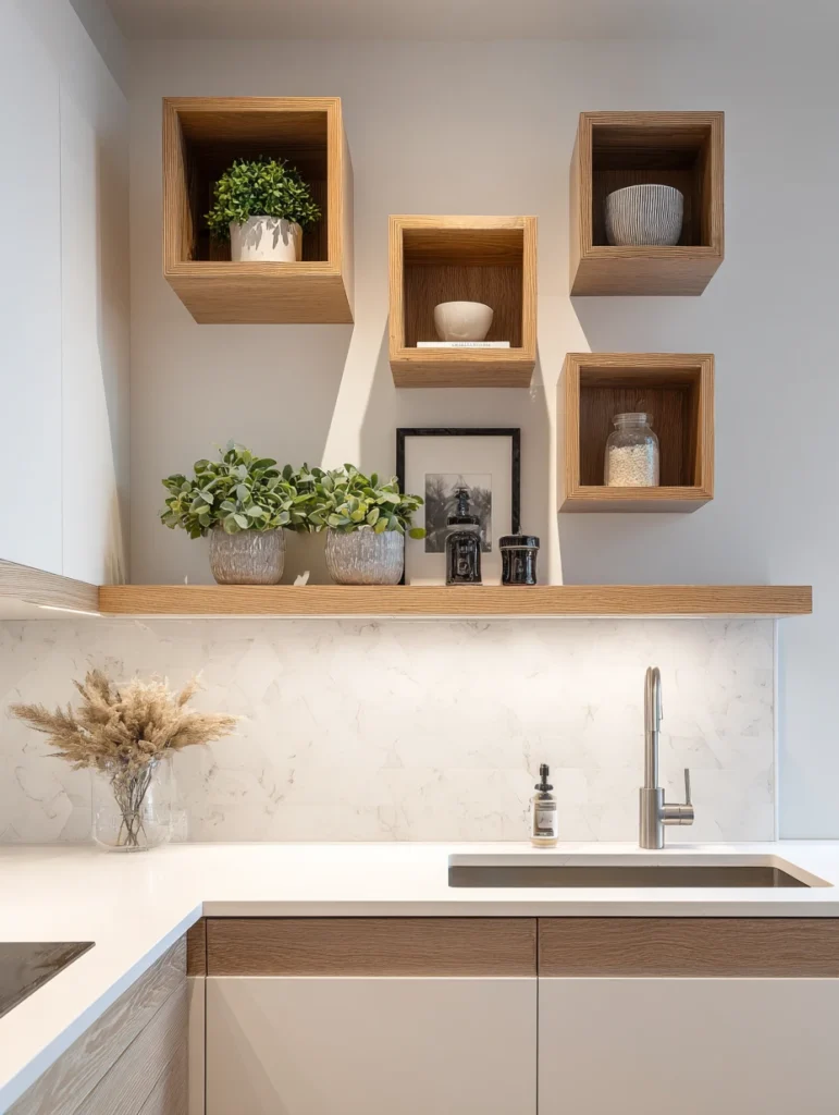 Above Kitchen Sink Ideas: Install Floating Box Shelves