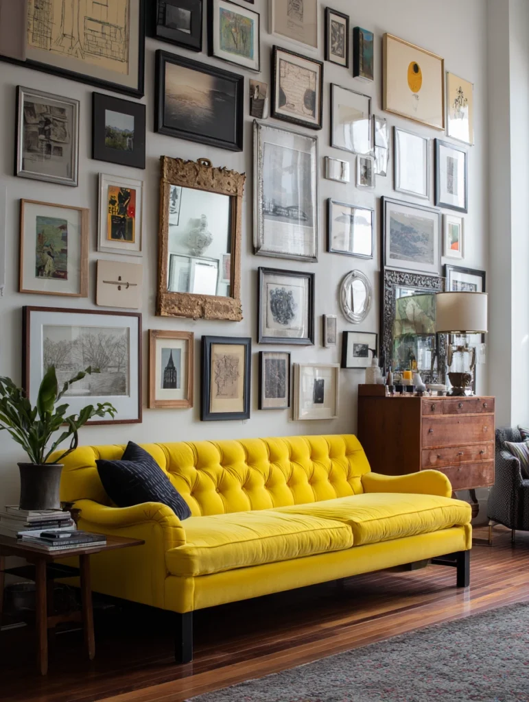 Yellow Couch Living Room Ideas: Create Visual Interest with Gallery Walls