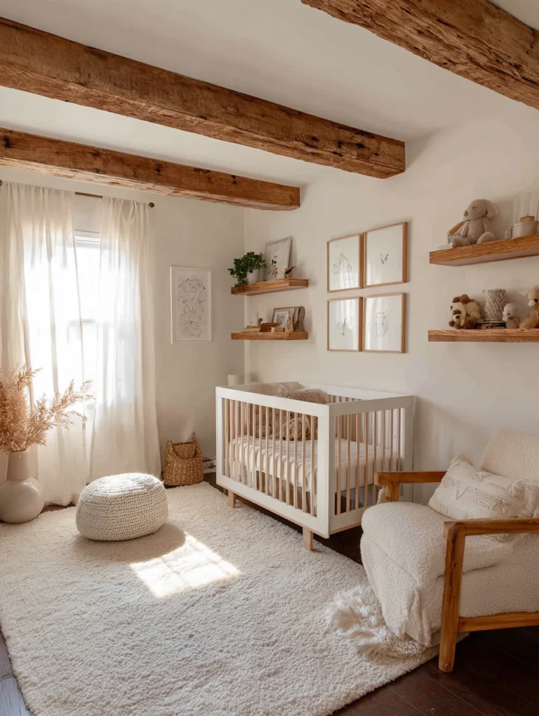 Elegant French Nursery Ideas: Rustic Wood Accents