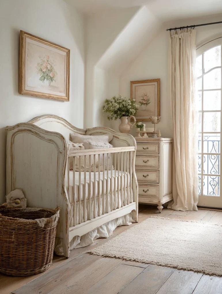 Elegant French Nursery Ideas: Antique White Distressed Furniture