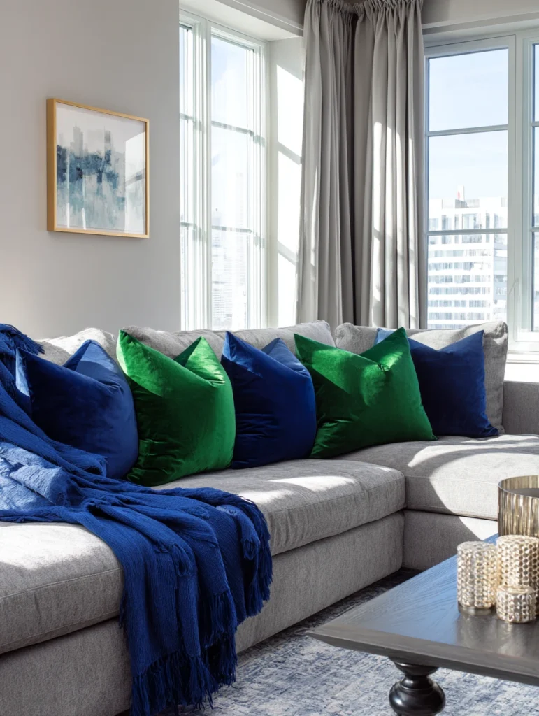 Grey Couch Living Room Ideas: Go Bold with Jewel-Tone Accents